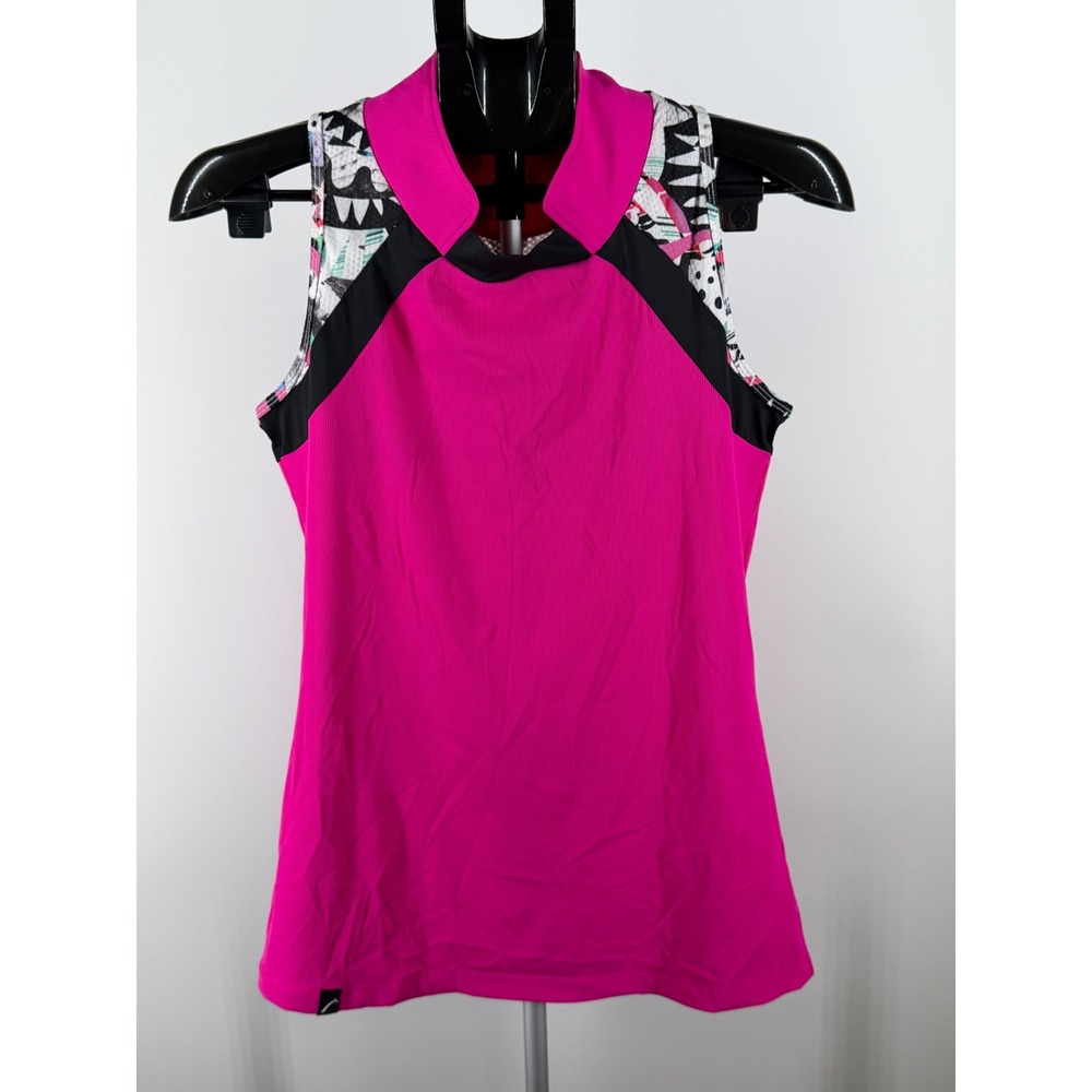 Swingdish Womens Sleeveless Golf Polo Top Pink Abstract Print Size Small